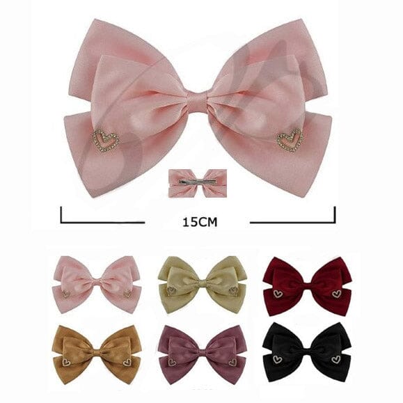 Heart Accent Ribbon Bow Hair Clip 29555BN (12 units)