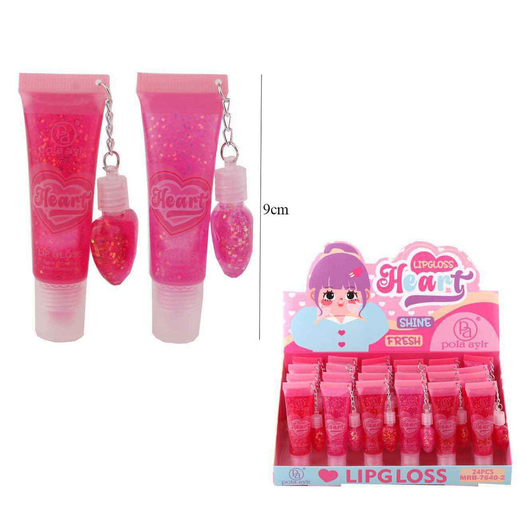 Heart Glitter Lip Gloss with Charm Keychain 3178 (24 units)