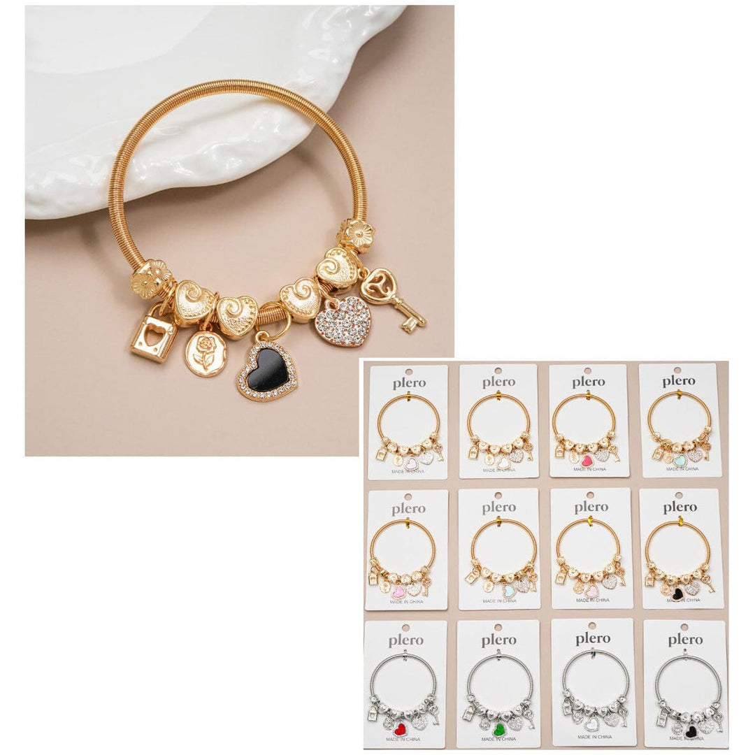Heart & Key Charm Bangle Bracelet 2153 (12 units)