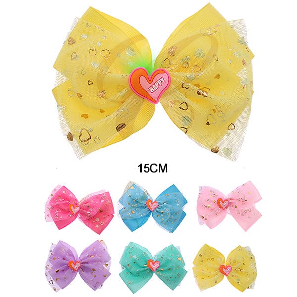 Heart Mesh Hair Bow 0777R (12 units)