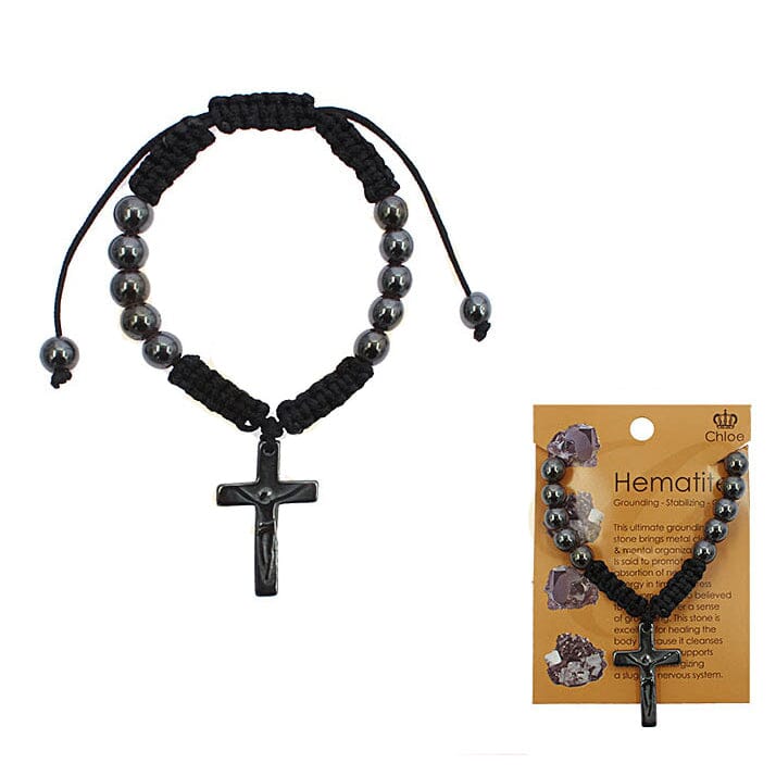 Hematite Beaded Cross Bracelet 0694HM (12 units)
