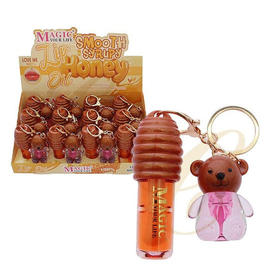 Honey Lip Oil Keychain – Moisturizing Lip Gloss with Bear Charm 1159 (12 units)
