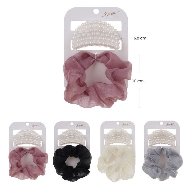 Jaw Hair Clip And Shiny Hair Tie Set 3334 (12 units)
