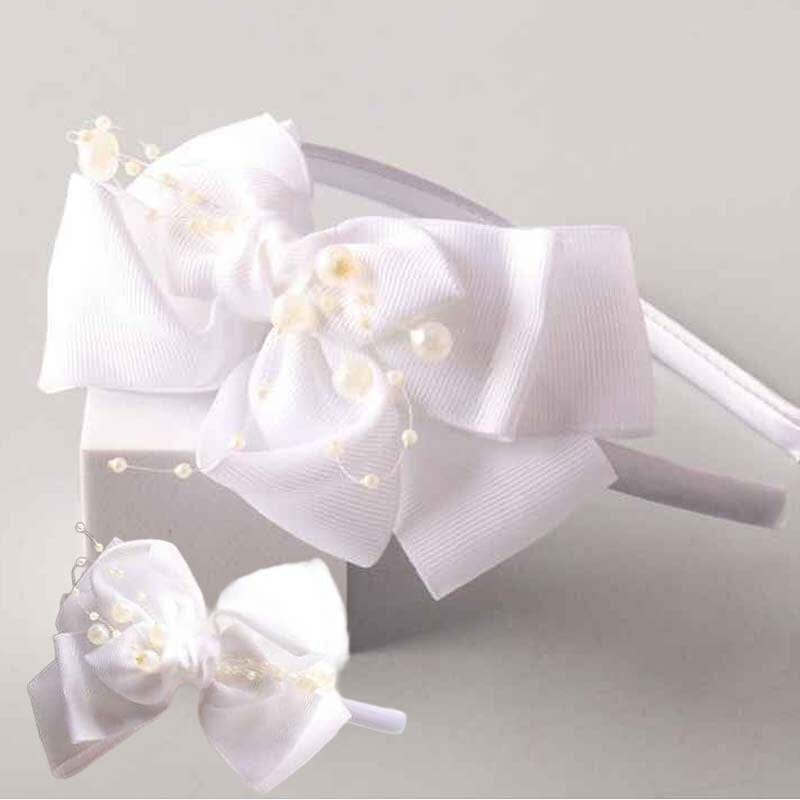 Kid's Pearl Strung Twisted Bow Headband 1513W (12 units)