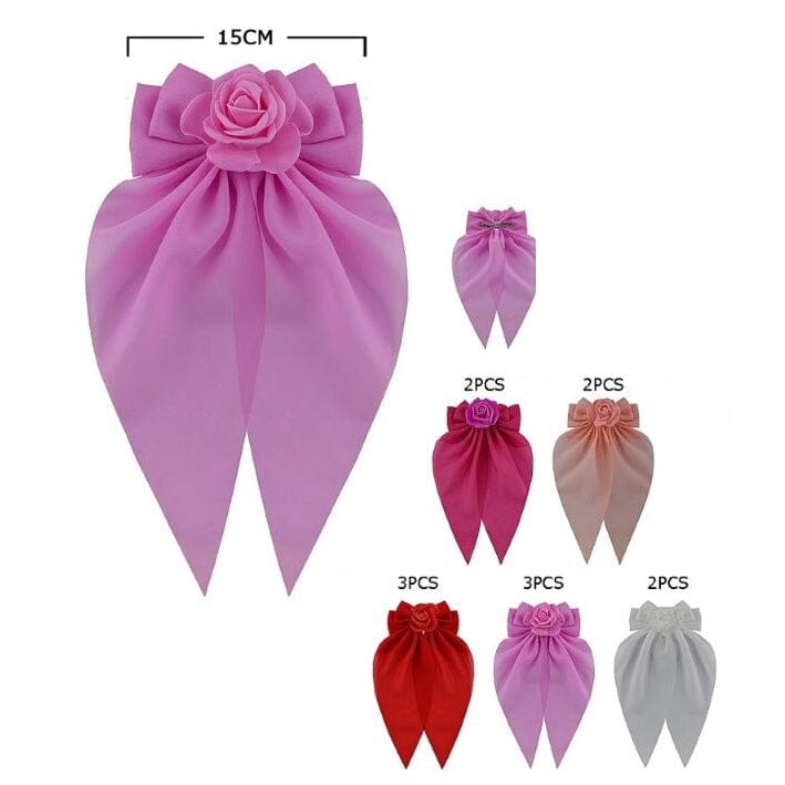 Large Chiffon Rose Hair Bow Barrette 29302M (12 units)