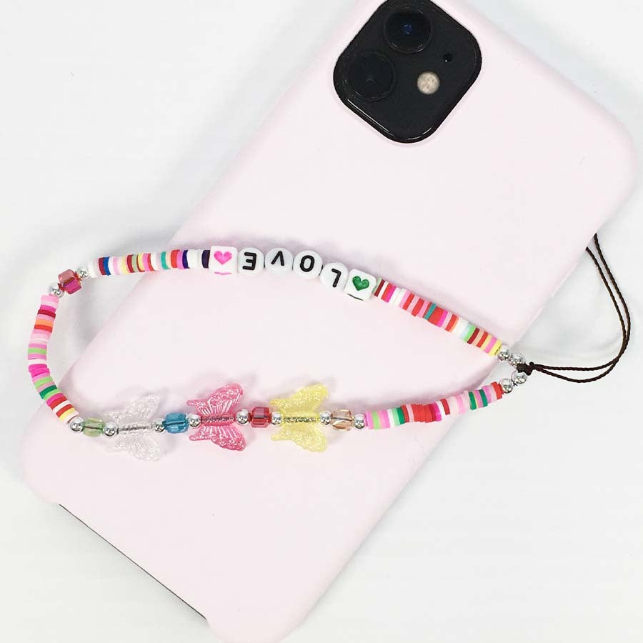 Love Butterfly Beaded Phone Strap 2105MT (12 units)
