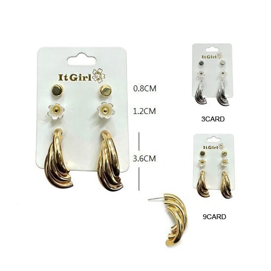 Luxe Floral & Statement Hoop & Stud 3PR Earring Set 4185 (12 units)