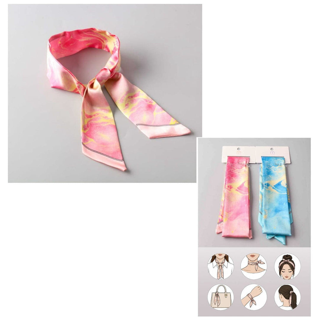 Marble Print Twilly Scarf Ribbon Headwrap 8345 (12 units)