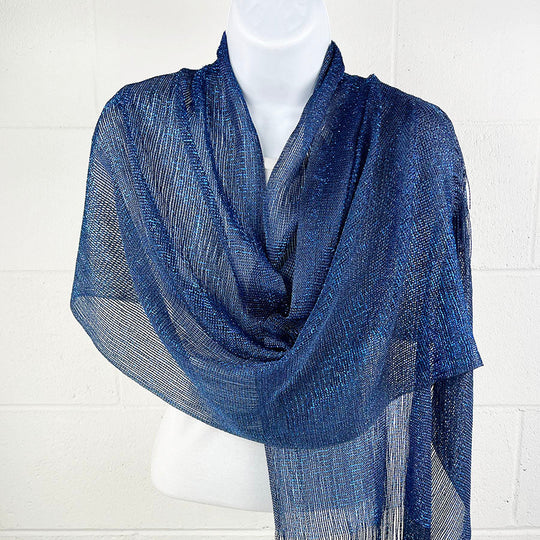 Metallic Fringe Multi Use Scarf Shawl Wraps Blue Tones (1 units)
