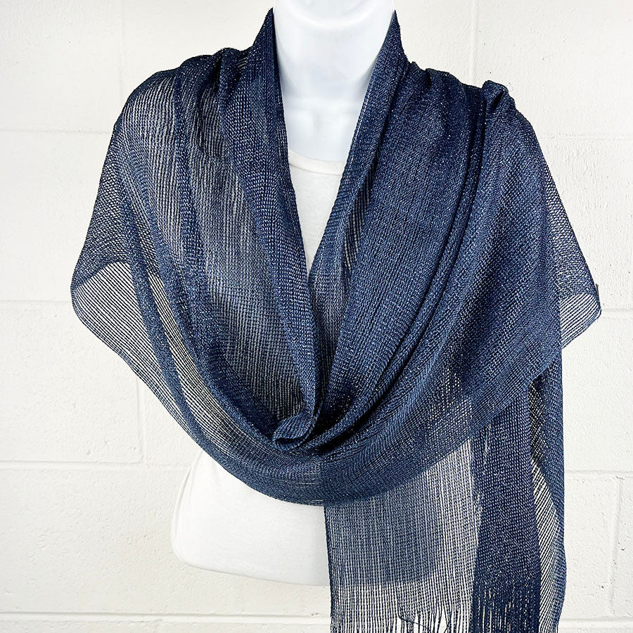 Metallic Fringe Multi Use Scarf Shawl Wraps Blue Tones (1 units)