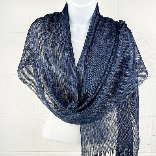 Metallic Fringe Multi Use Scarf Shawl Wraps Blue Tones (1 units)