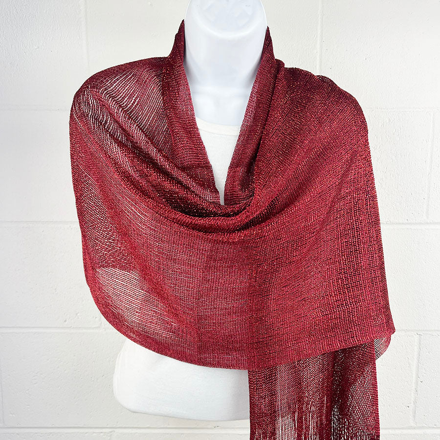 Metallic Fringe Multi Use Scarf Shawl Wraps Red Tones (1 units)