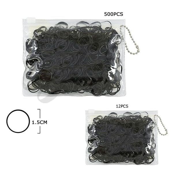 Mini Multi Color Rubber Hair Bands Black 007BK (12 units)