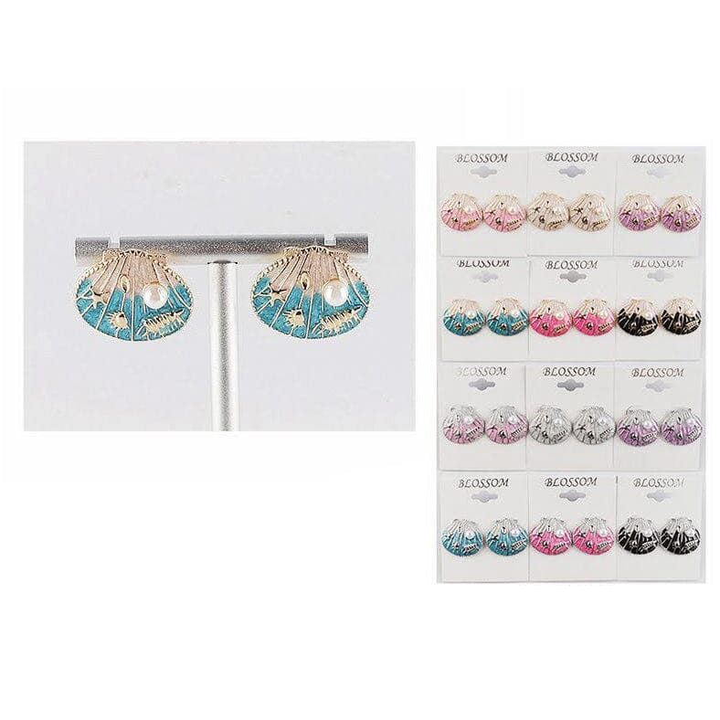 Ocean Shell & Pearl Stud Earrings 5889 (12 units)