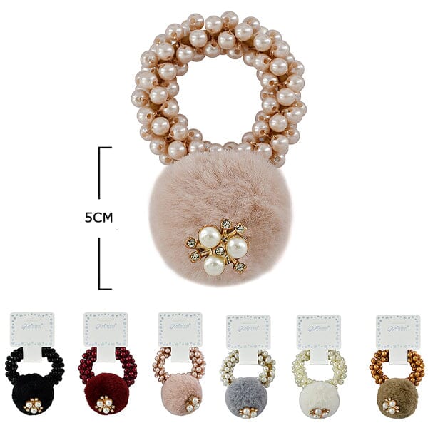 Pearl Hair Tie With Pom Pom 50964D ( 12 units)