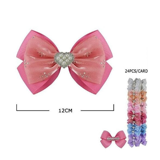 Pearl Heart Bow Hair Clip – Elegant & Sparkling 1877M (24 units)