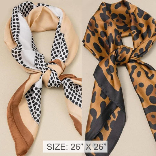 Polka Dot / Leopard Print Square Scarf 2 Designs (4 units)