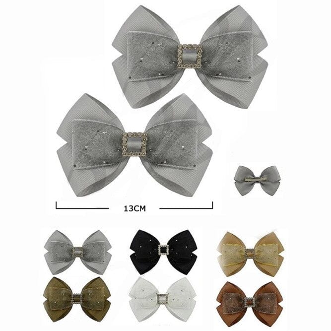 Rhinestone Buckle Layered Bow Hair Clip 1865W (24 units)