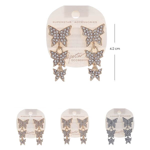 Rhinestone Butterfly  Dangle Earrings 9952 (12 units)