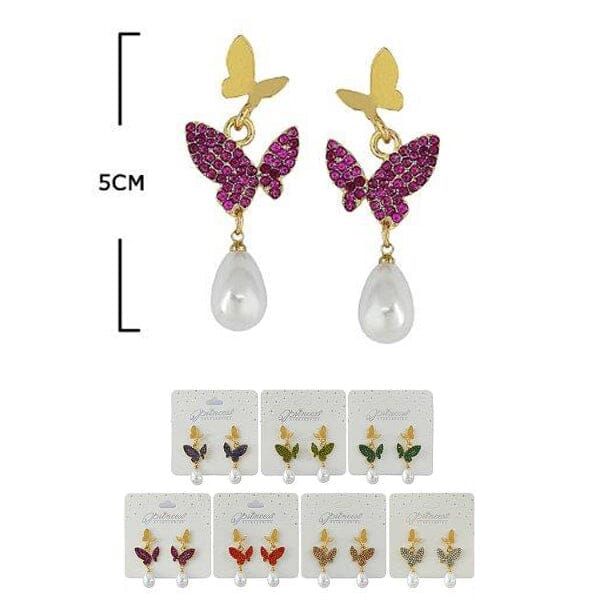 Rhinestone Butterfly With Pearl Dangle Earrings 1116SN(12 units)