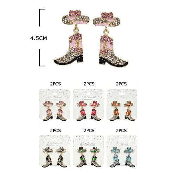 Rhinestone Cowboy Hat & Boot Dangle Earrings 50401M (12 units)