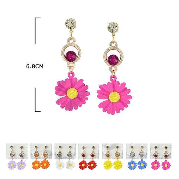 Rhinestone Flower Drop Earring 1081R ( 12 units)