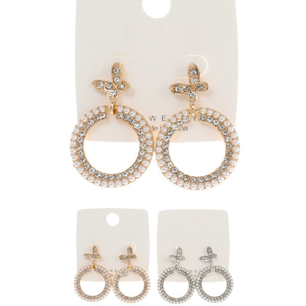 Rhinestone Pearl Round Earrings 42131 (12 units)