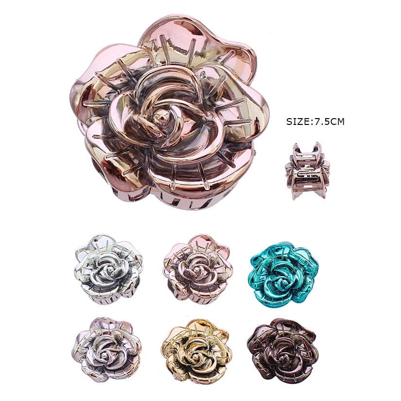 Rose Flower Hair Claw Clip 0891R (12 units)