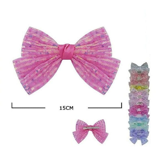 Sequin Hair Bow Clip 29612M (12 units)