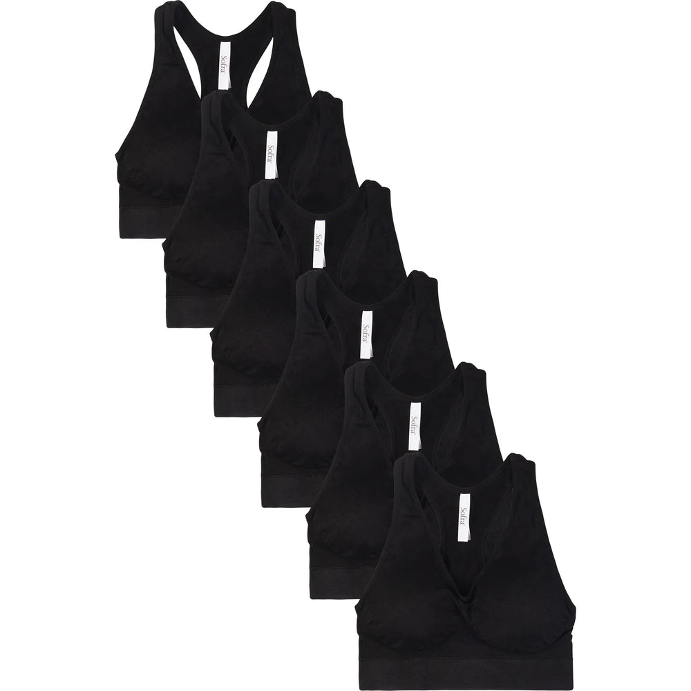 Sofra Ladies Seamless Racer Back Sports Bra Free Size - Black (6 units)