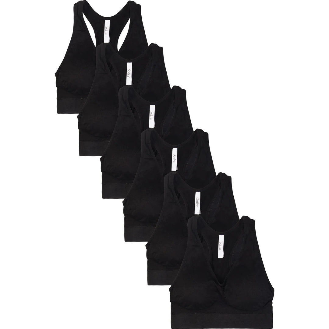 Sofra Ladies Seamless Racer Back Sports Bra Free Size - Black (6 units)