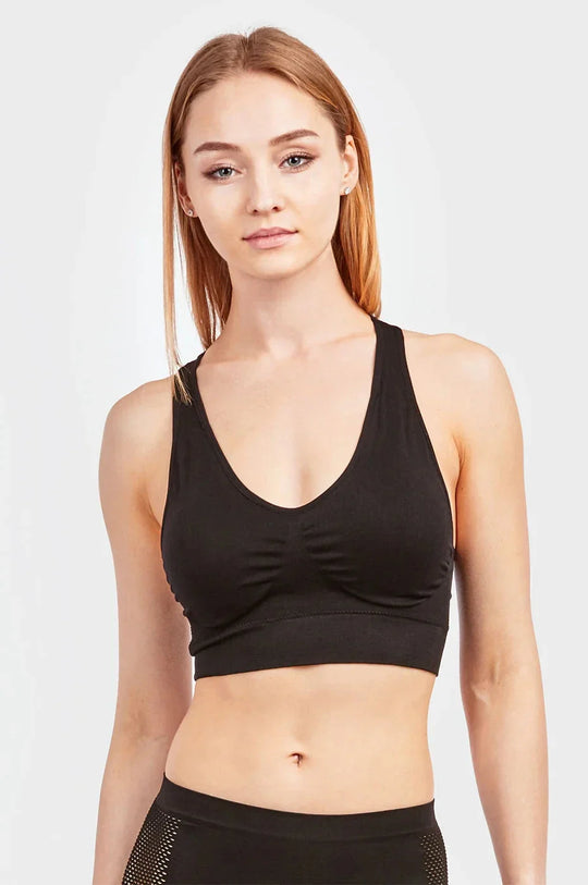 Sofra Ladies Seamless Racer Back Sports Bra Free Size - Black (6 units)