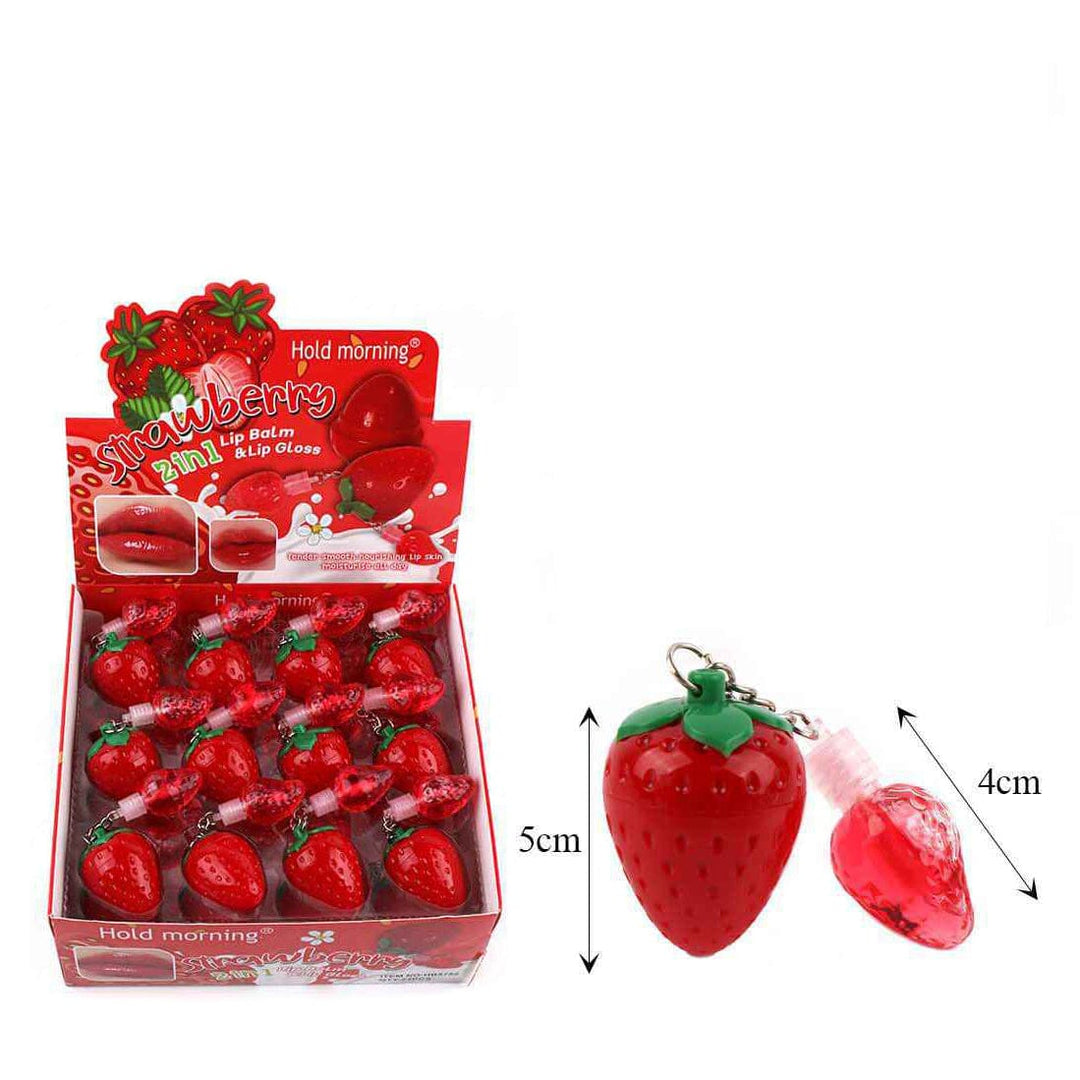 Strawberry 2-in-1 Lip Balm & Lip Gloss Keychain 0667 (24 units)