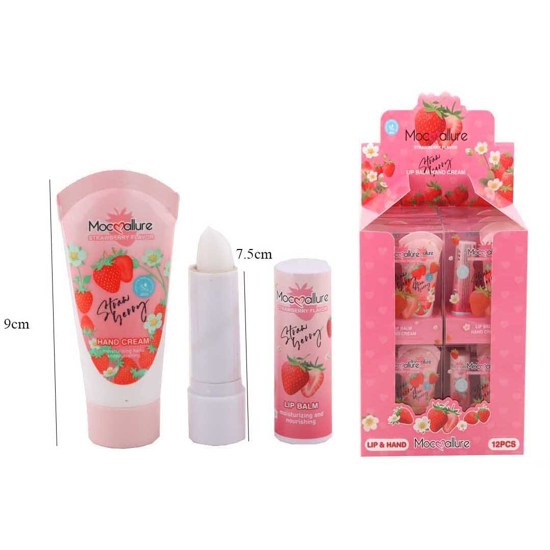 Strawberry Lip Balm & Hand Cream Set – Moisturizing Care Duo  3229 (12 units)