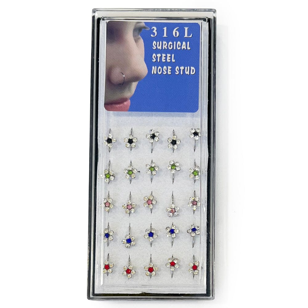 25PCS Surgical Steel Nose Rings Color Flowers 50010-2 (1 unit)