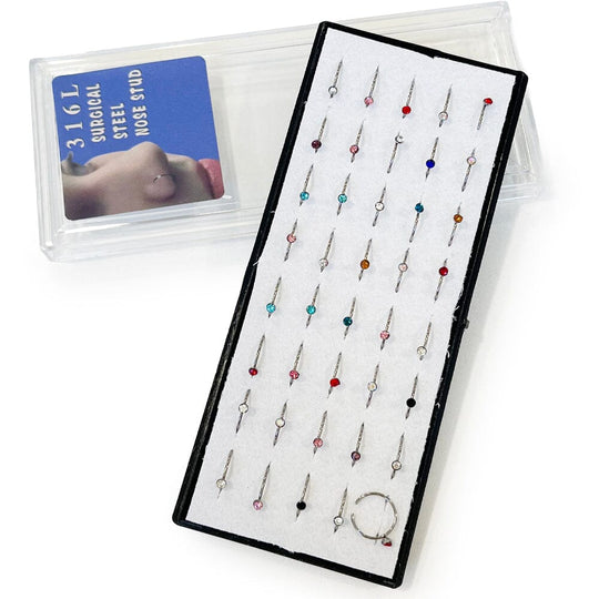 40PCS Surgical Steel Nose Rings With Color Stone 50011-2 (1 unit)