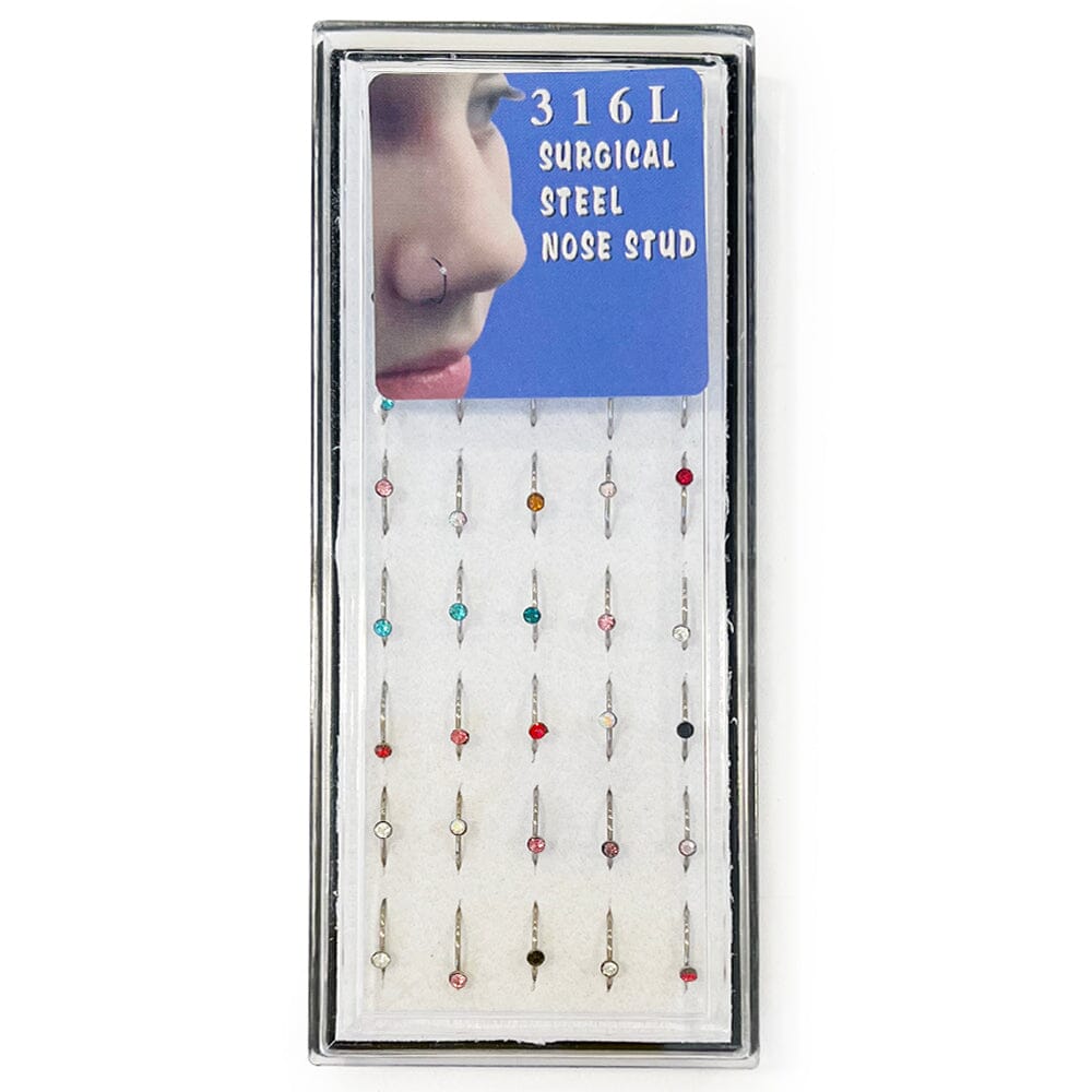 40PCS Surgical Steel Nose Rings With Color Stone 50011-2 (1 unit)