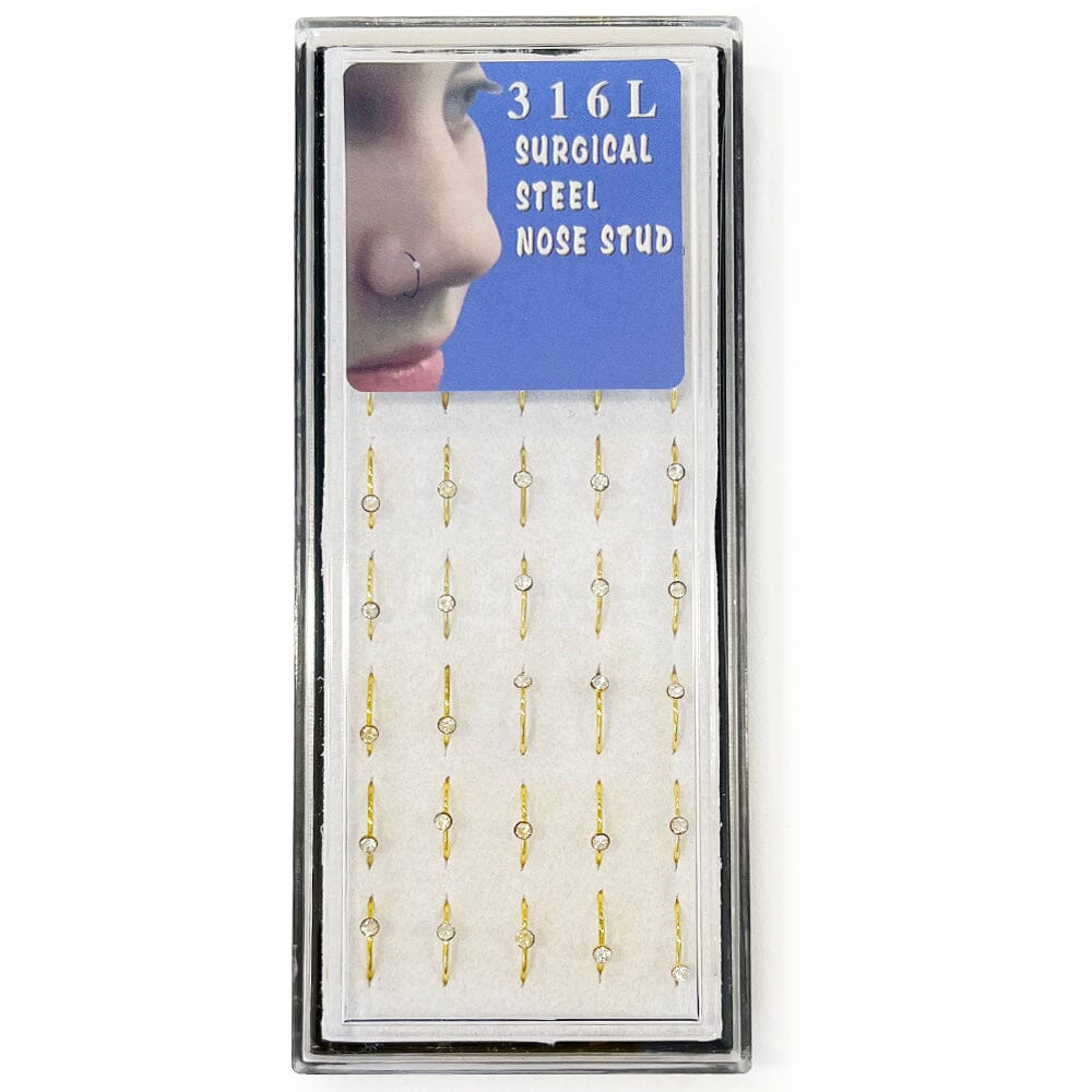 40PCS Surgical Steel Nose Rings Clear Stone With Gold 50012-1 (1 unit)