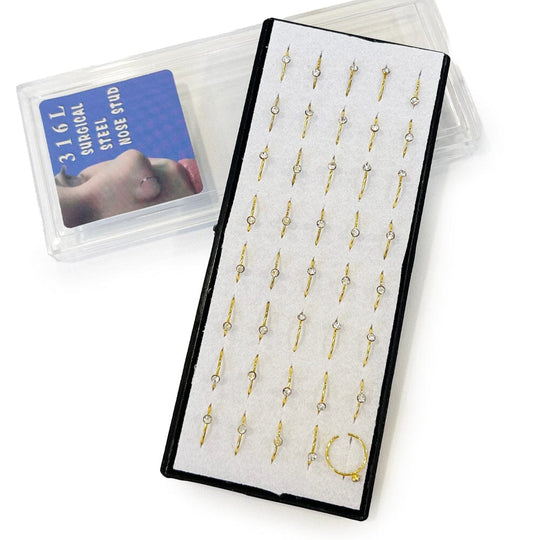 40PCS Surgical Steel Nose Rings Clear Stone With Gold 50012-1 (1 unit)